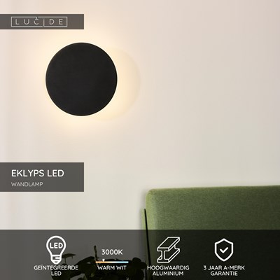 Lucide EKLYPS LED - Wandlamp - Ø 25 cm - LED - 1x9W 3000K - Zwart